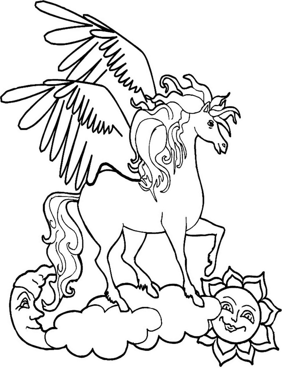 Unicorn Standing On Cloud Coloring Page Free Printable Coloring Pages