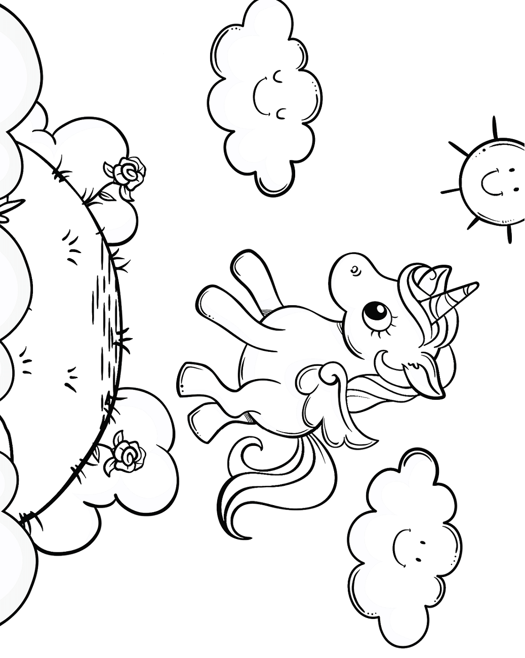 Baby Unicorn In Magical Sky Coloring Page - Free Printable Coloring