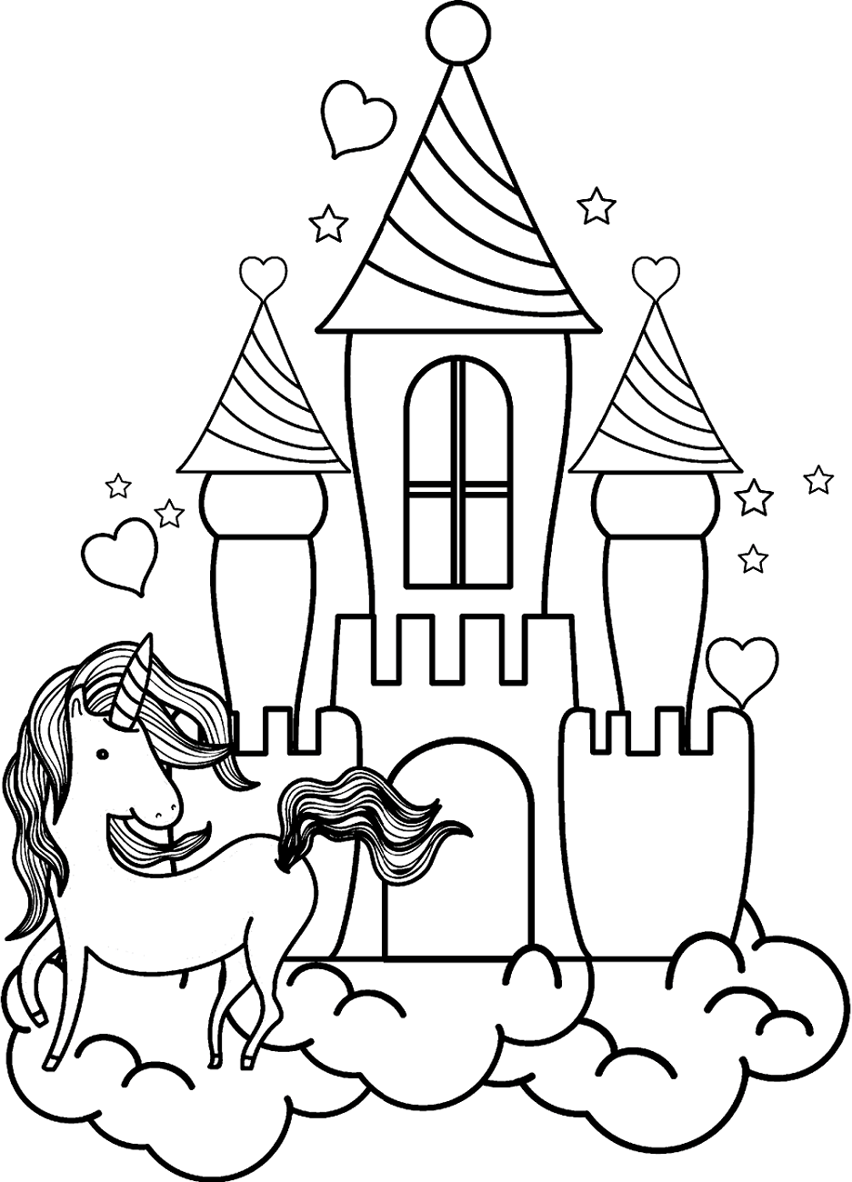 Unicorn And The Castle Coloring Page Free Printable Coloring Pages For Kids