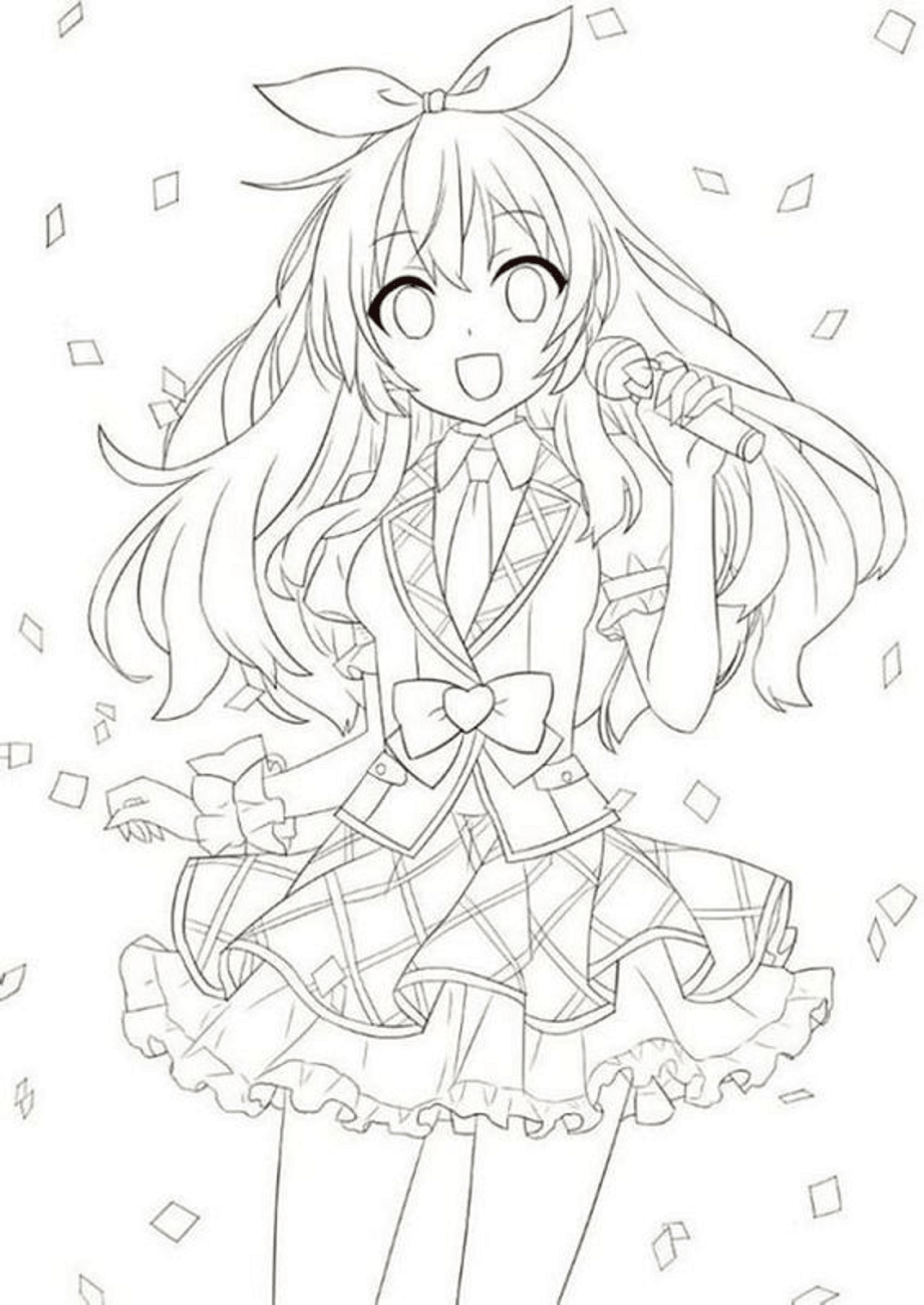 Anime Girl Singing Coloring Page - Free Printable Coloring Pages for Kids