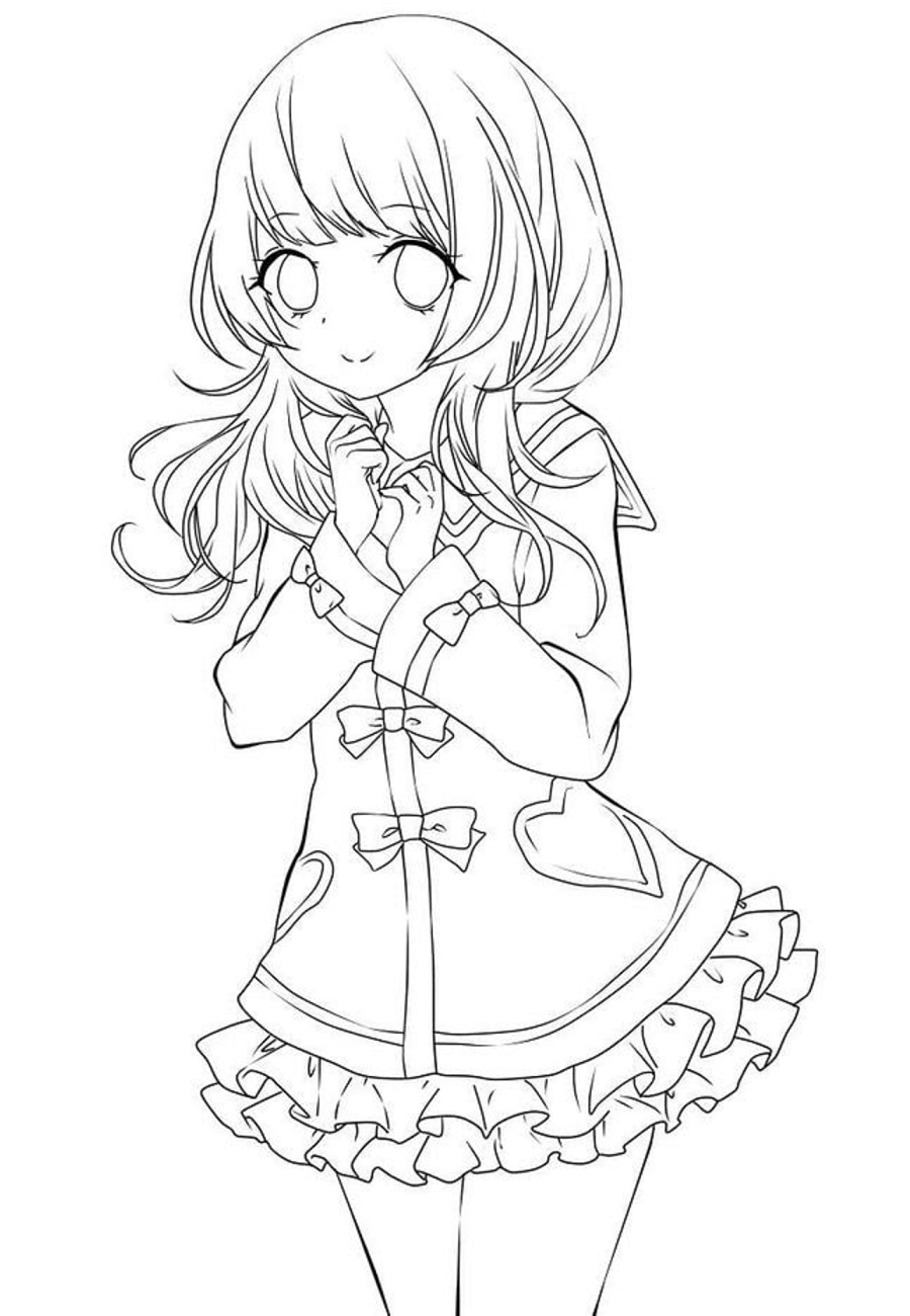 Cute Anime Girl Coloring Page - Free Printable Coloring Pages for Kids