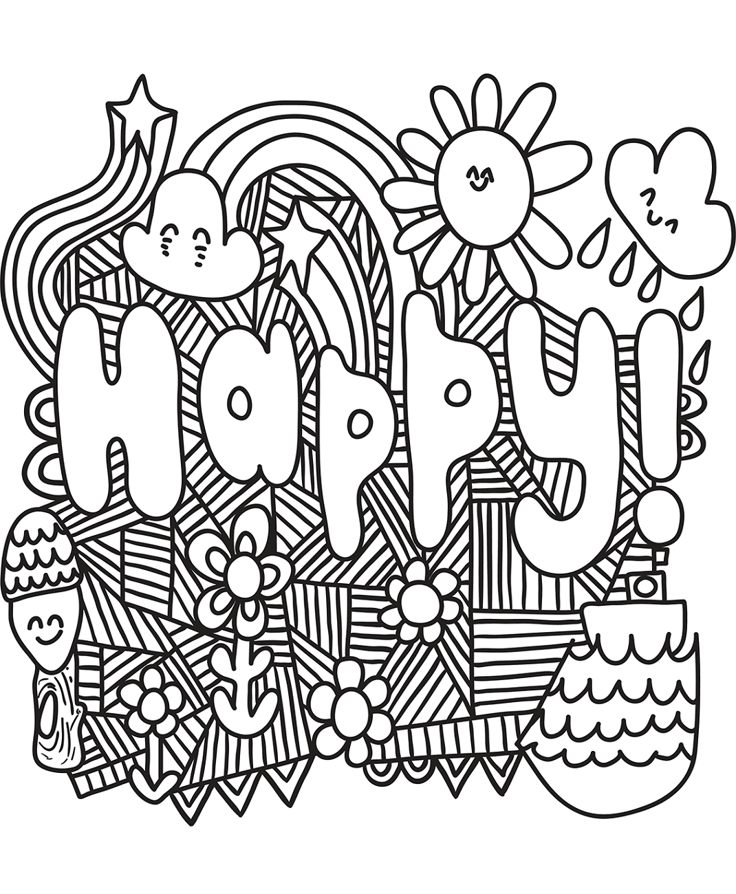 Happy Doodle Art Coloring Page - Free Printable Coloring Pages for Kids