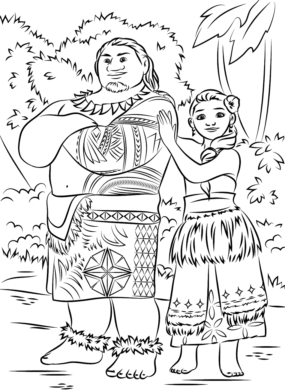 Chief Tui And Sina In Moana Coloring Page Free Printable Coloring Pages For Kids