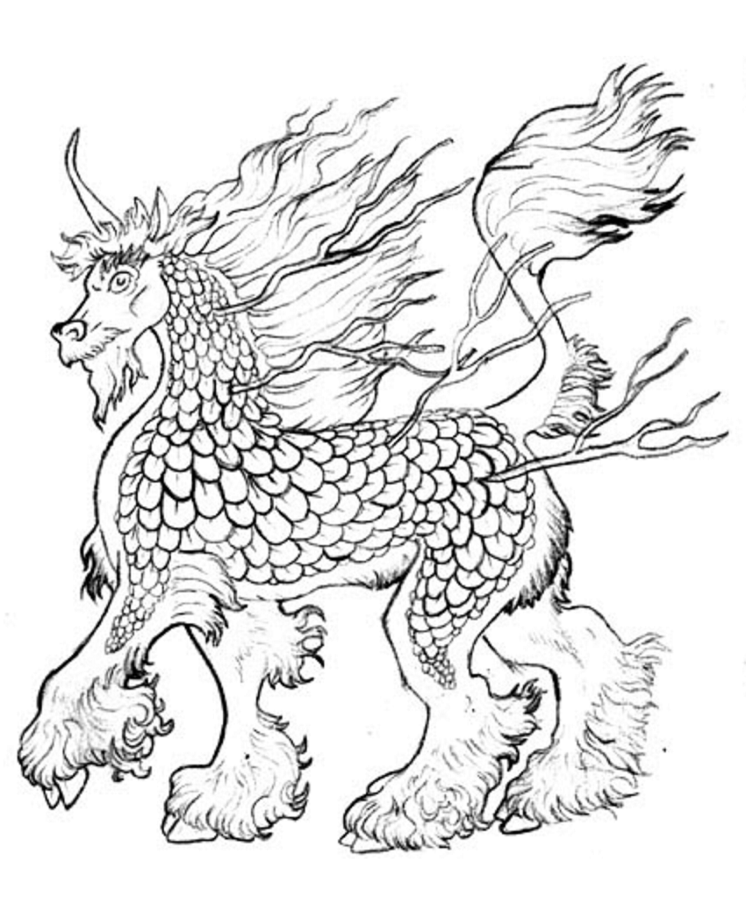 Chinese Unicorn Qilin Coloring Page - Free Printable Coloring Pages for