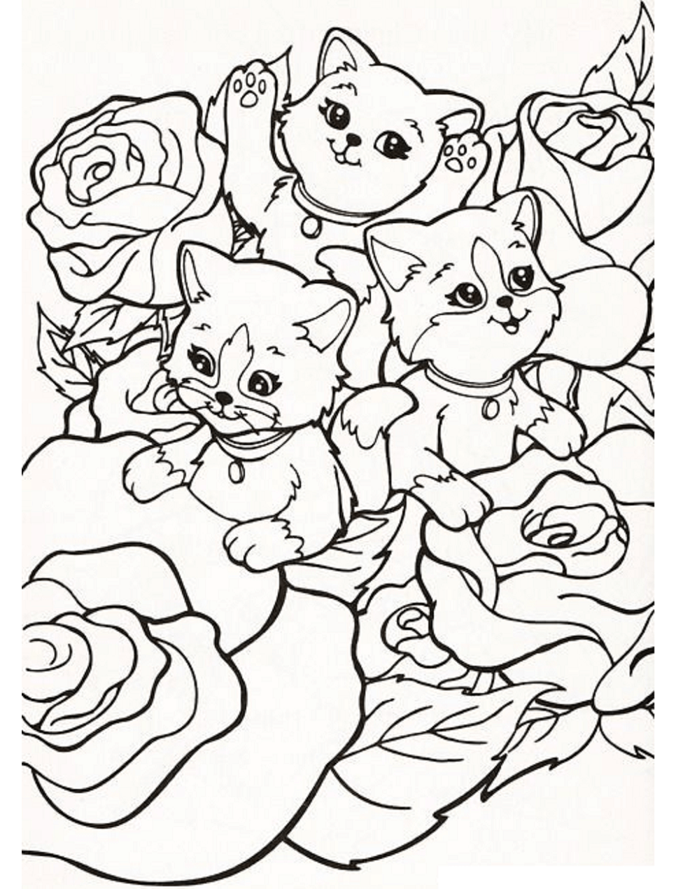 Cats With Roses From Lisa Frank Coloring Page - Free Printable Coloring