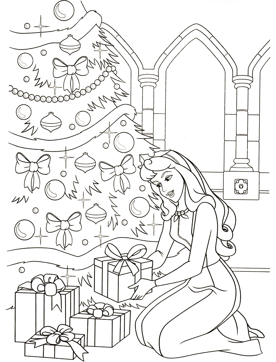 Princess Aurora On Christmas Coloring Page   Free Printable ...