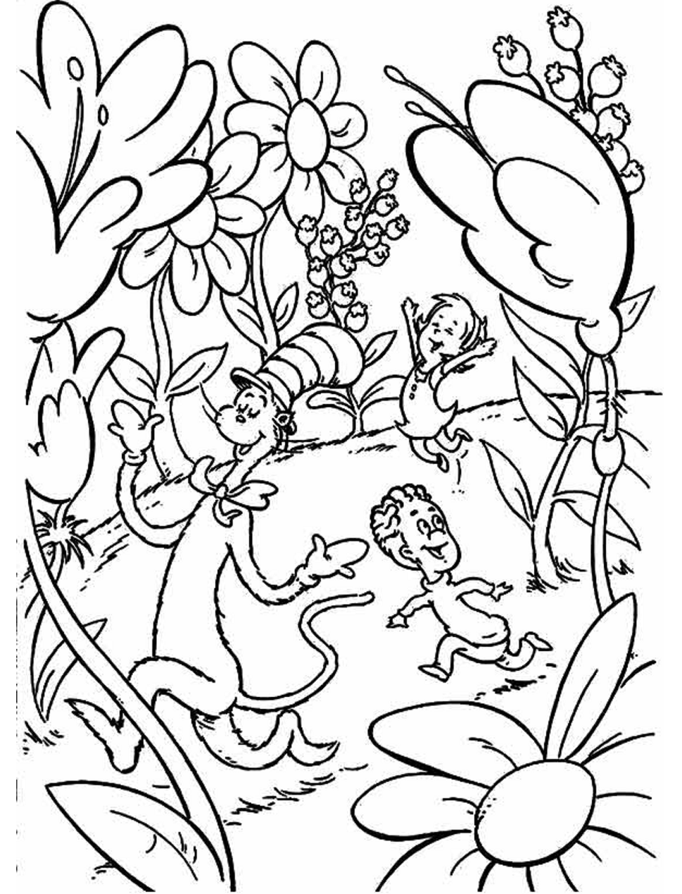 Cat Playing In The Garden Coloring Page - Free Printable Coloring Pages