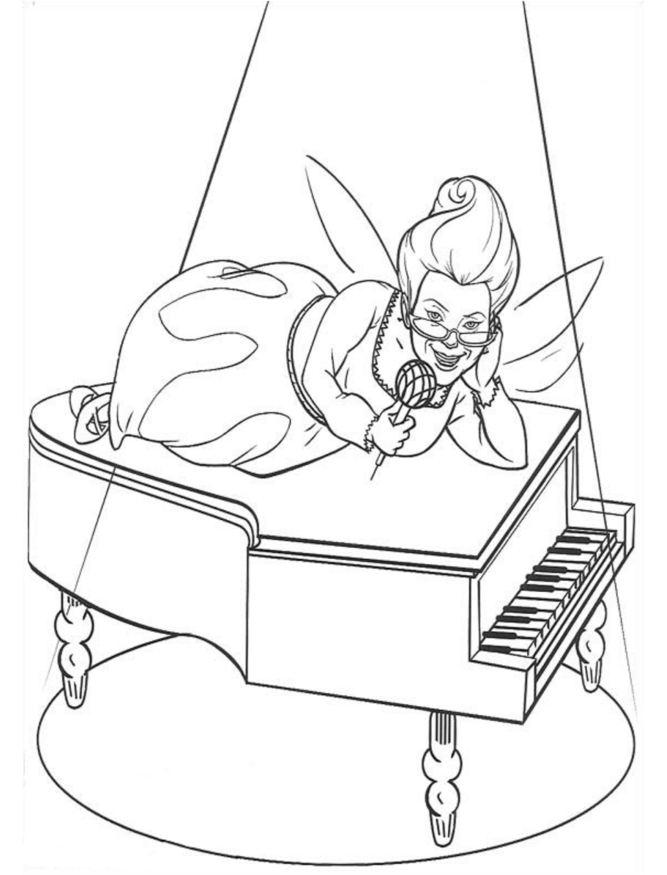 Fairy Godmother On Piano Coloring Page - Free Printable Coloring Pages
