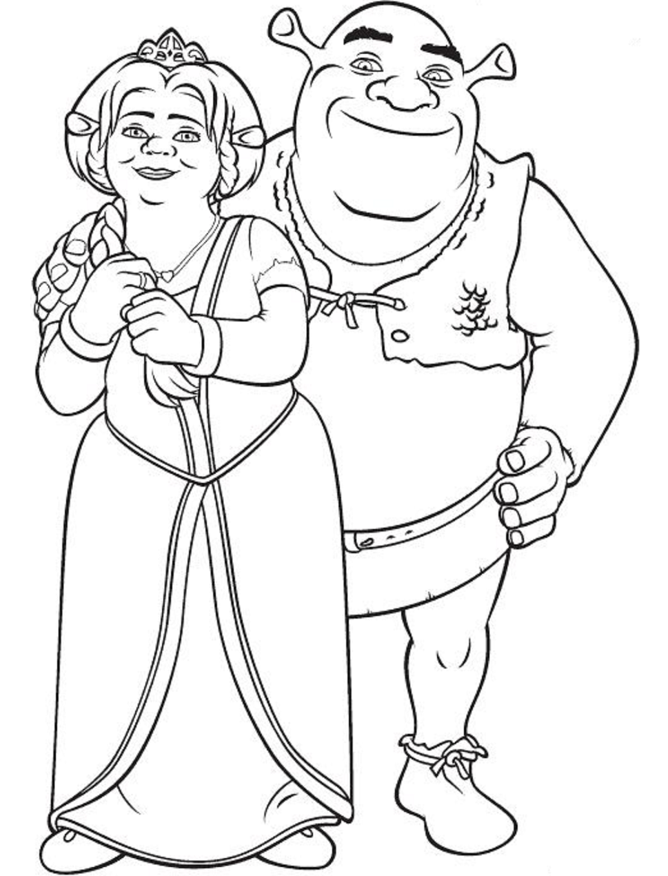 Fiona And Shrek Are Happy Coloring Page - Free Printable Coloring Pages for  Kids
