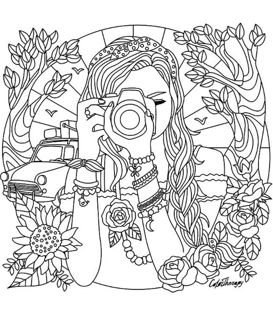 Girl Is Taking Photos Coloring Page   Free Printable Coloring ...