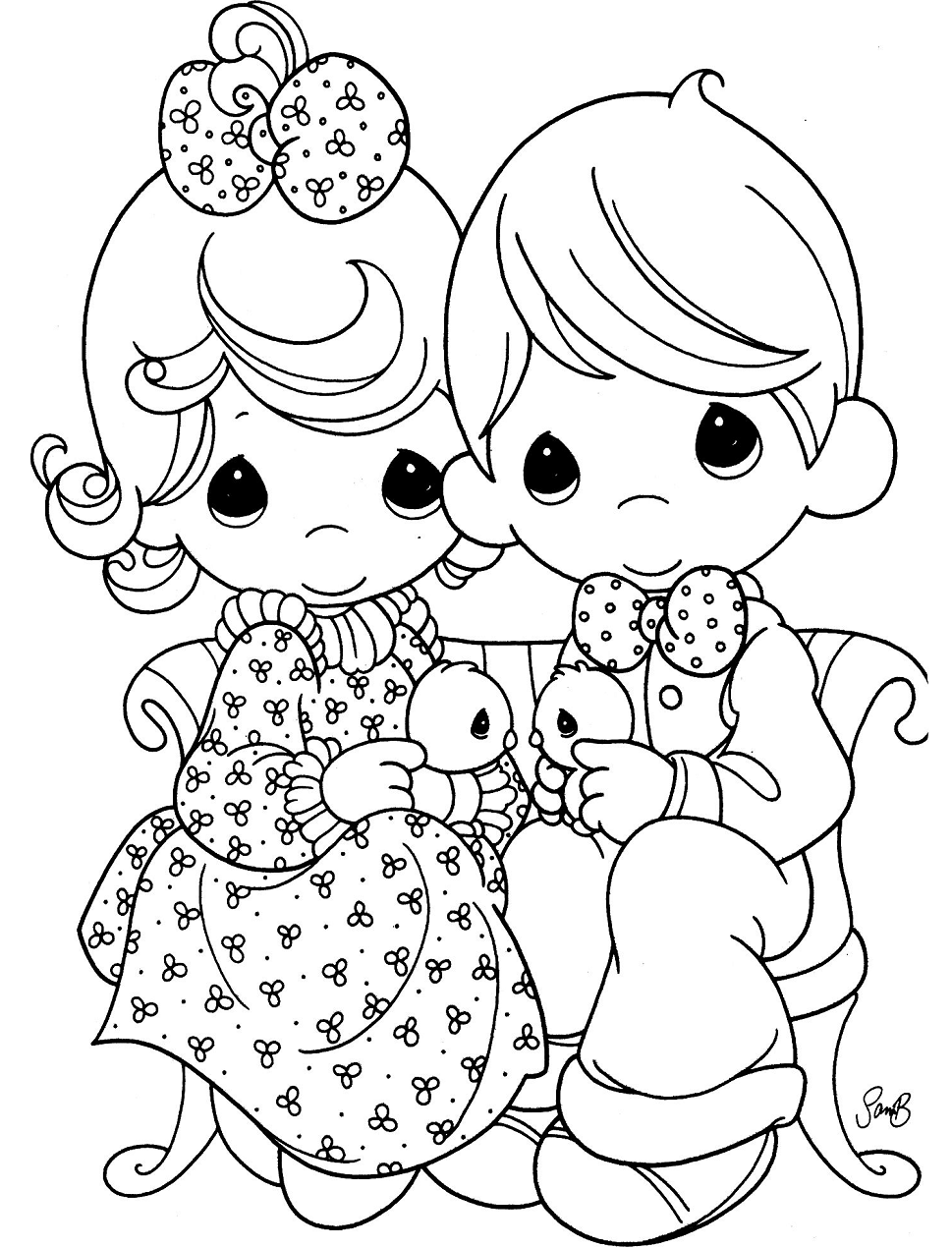 Little Girl And Little Boy Coloring Page   Free Printable Coloring ...