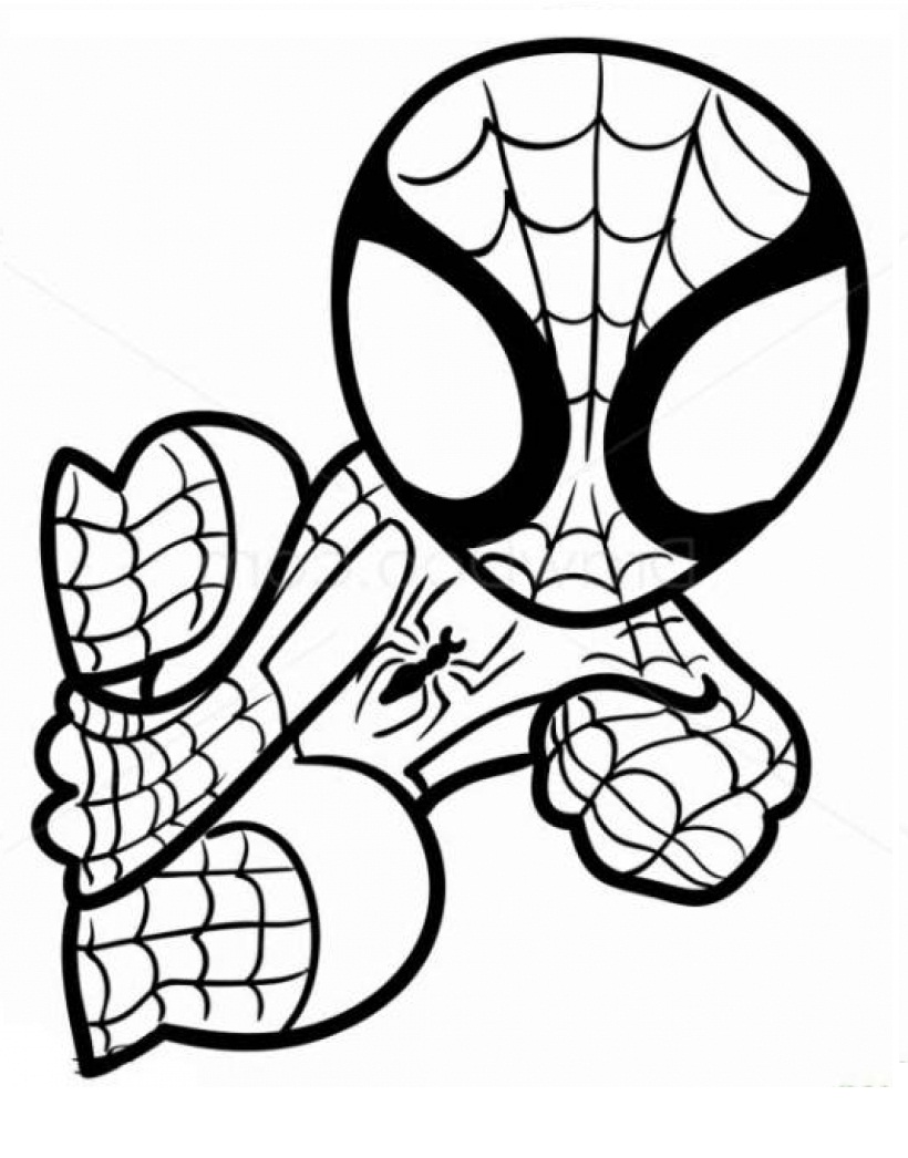 Chibi Spiderman On The Wall Coloring Page Free Printable Coloring