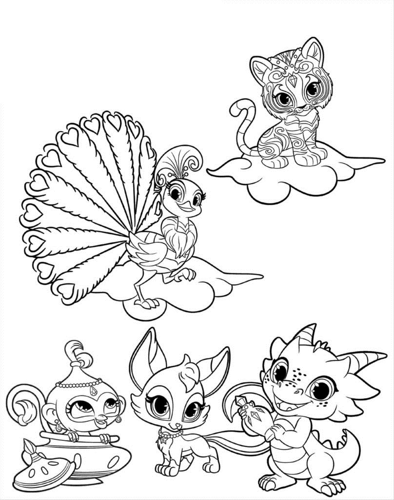 All Lovely Pets In Shimmer And Shine Coloring Page - Free Printable