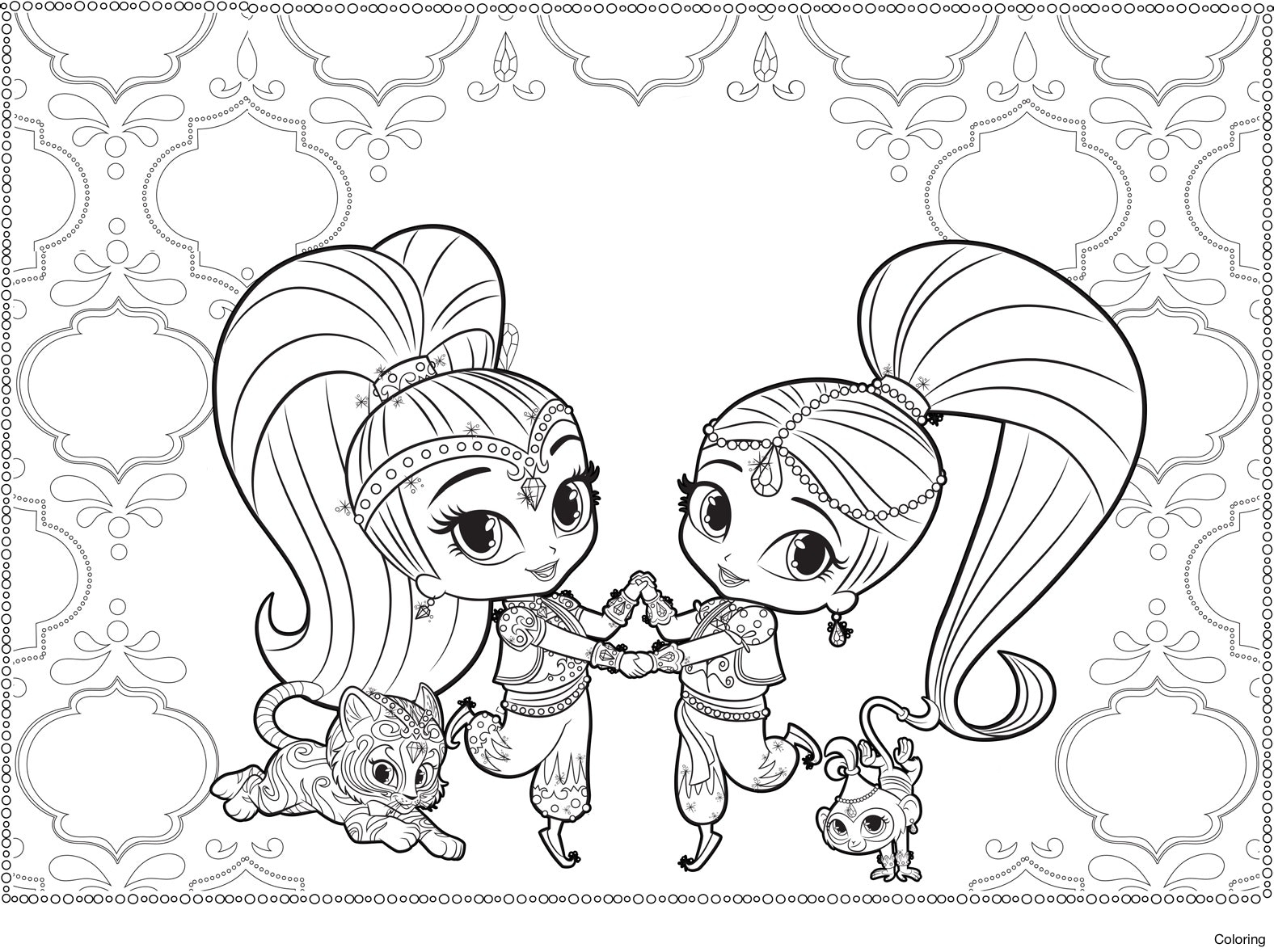 Featured image of post Shimmer And Shine Coloring Pages Free Printable They are simply adorable i love their genie outfits bright beautiful eyes colorful hair spunky but lovable personalities as well as their furry sidekicks tala and nahal