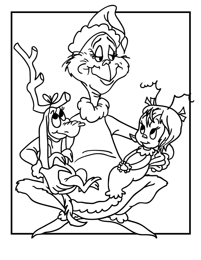 Grinch With Cindy Lou Who And Max Coloring Page Free Printable 