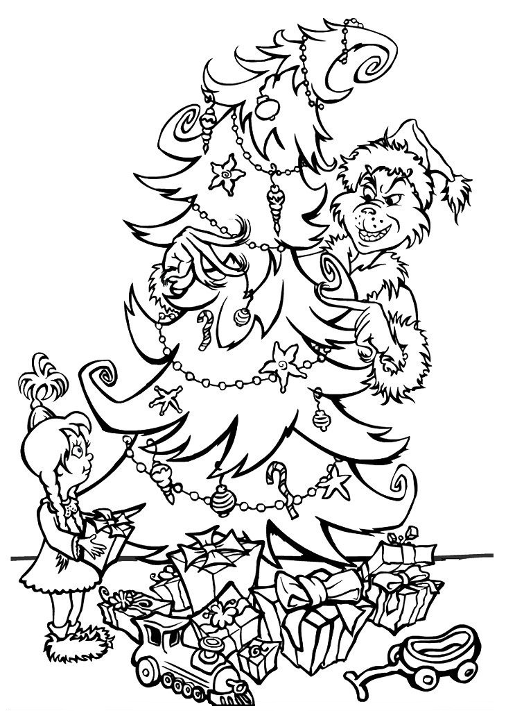 Grinch Is Decorating Christmas Tree Coloring Page - Free ...