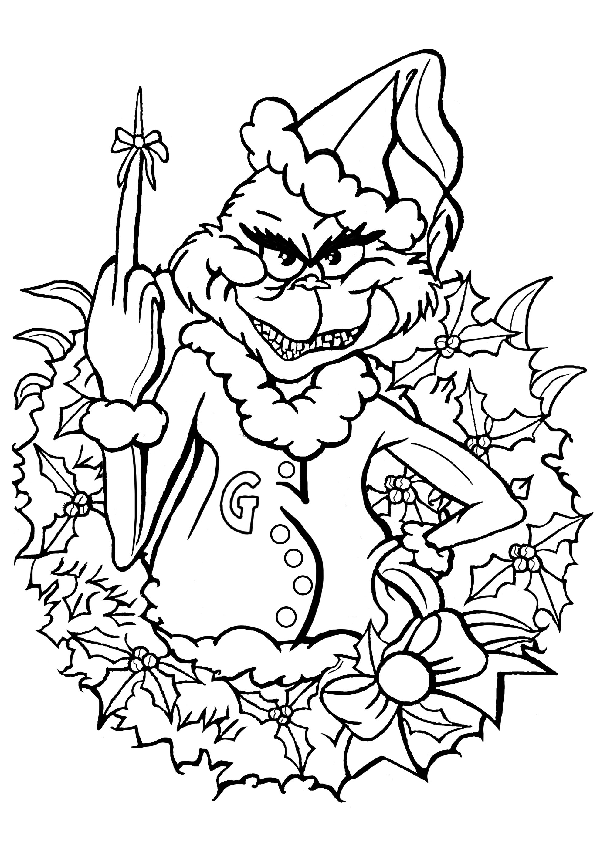 Scary Grinch With Wreath Coloring Page Free Printable Coloring Pages