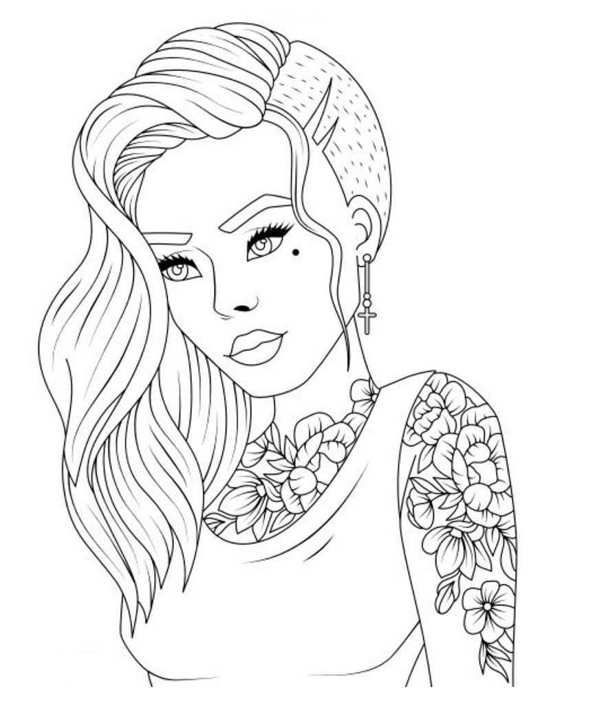 Cool-Teenager Girl With Tattoo Coloring Page - Free Printable Coloring