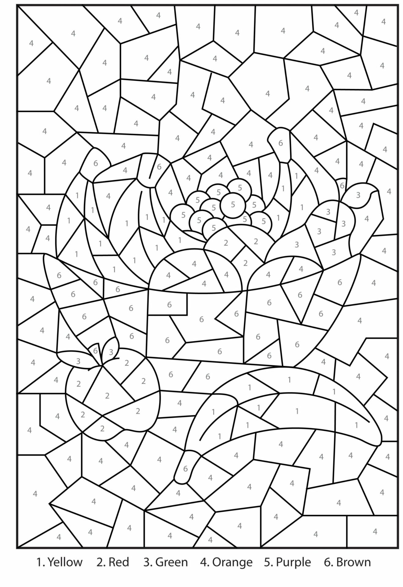 Fruits Basket For Coloring By Numbers Coloring Page Free Printable Coloring Pages For Kids