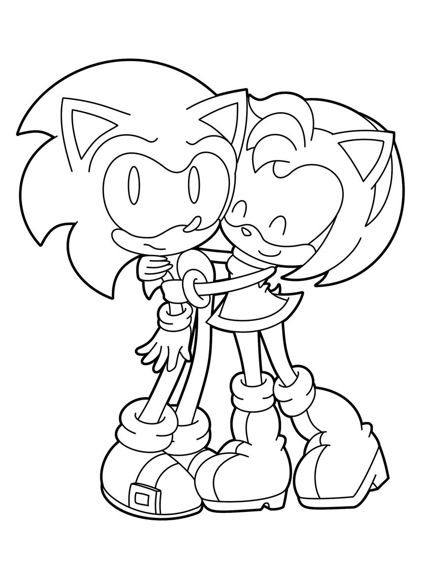 Amy Rose Hugs Sonic Coloring Page.