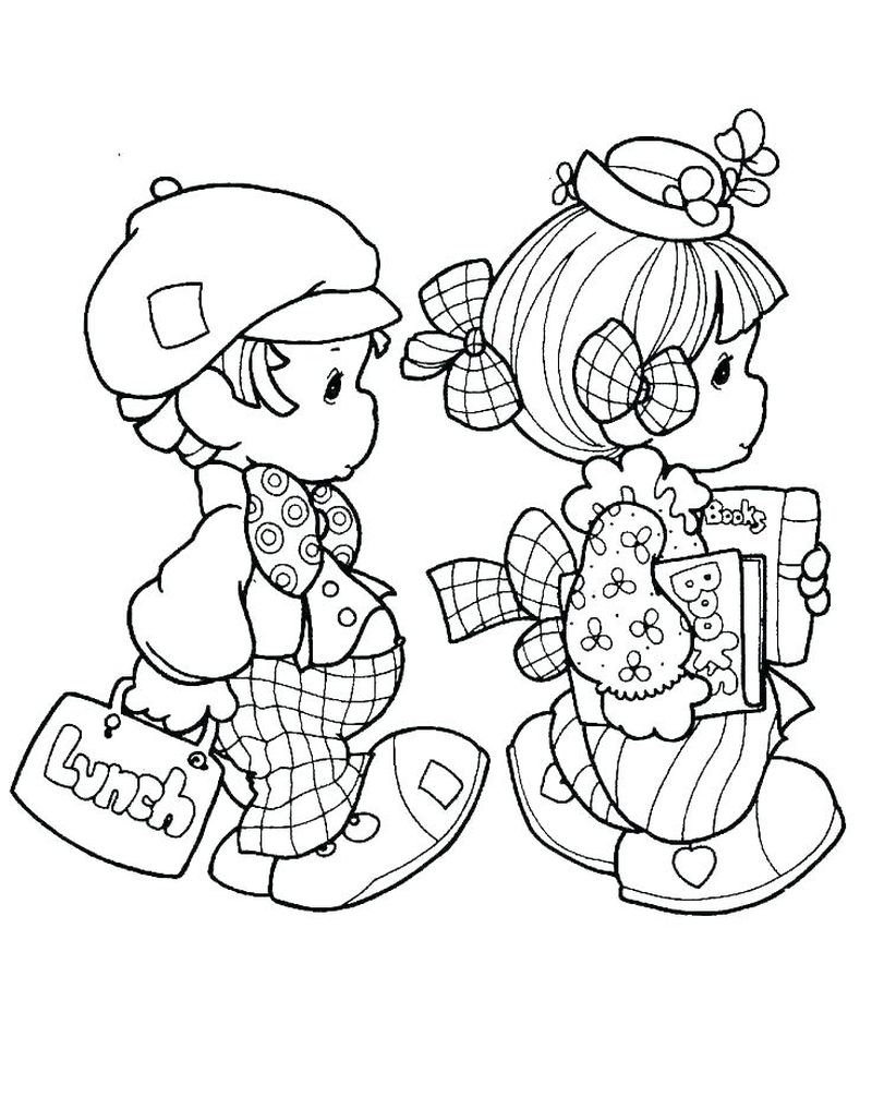 Little Boy And Little Girl Go To School Coloring Page   Free ...