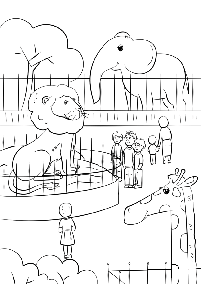 Zoo Animals Coloring Page - Free Printable Coloring Pages for Kids