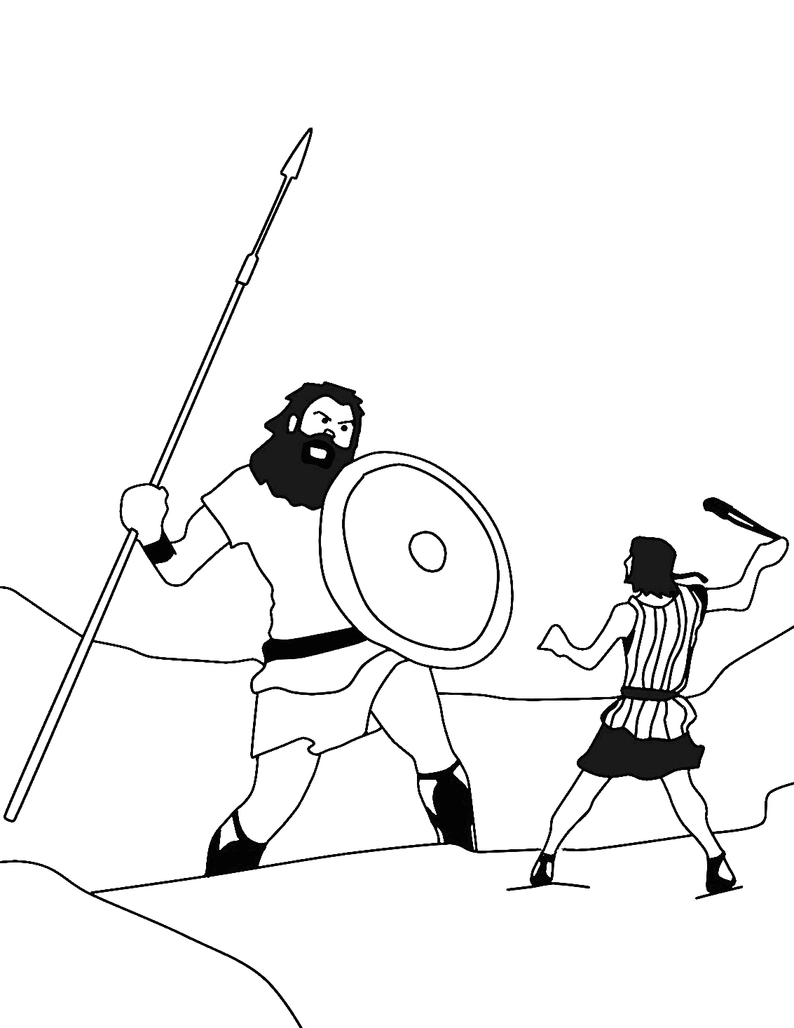 David And Goliath Fighting Coloring Page - Free Printable Coloring ...
