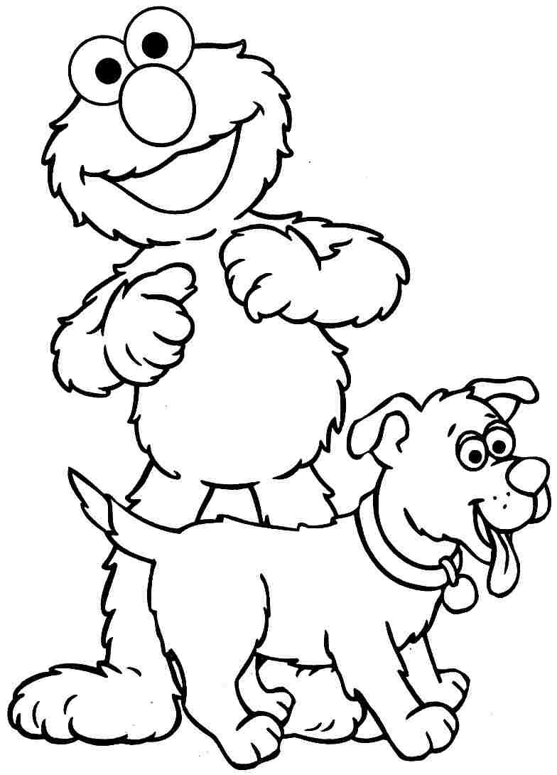 Elmo And A Lovely Dog Coloring Page Free Printable Coloring