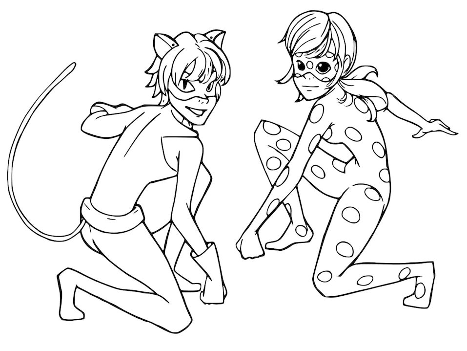 ladybug and cat noir coloring page  free printable coloring