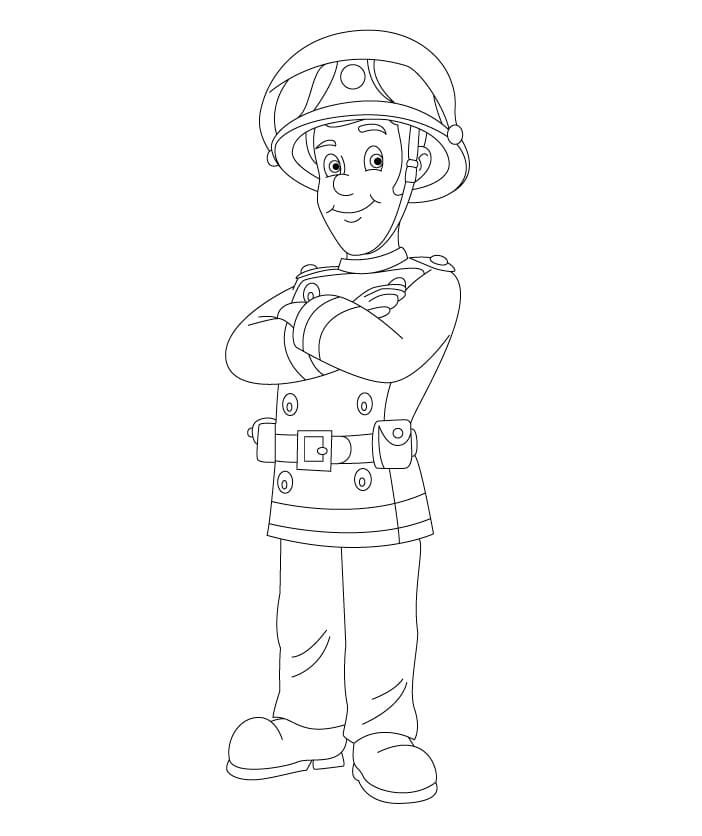 Fireman Sam is Waiting Confidently Coloring Page - Free Printable ...