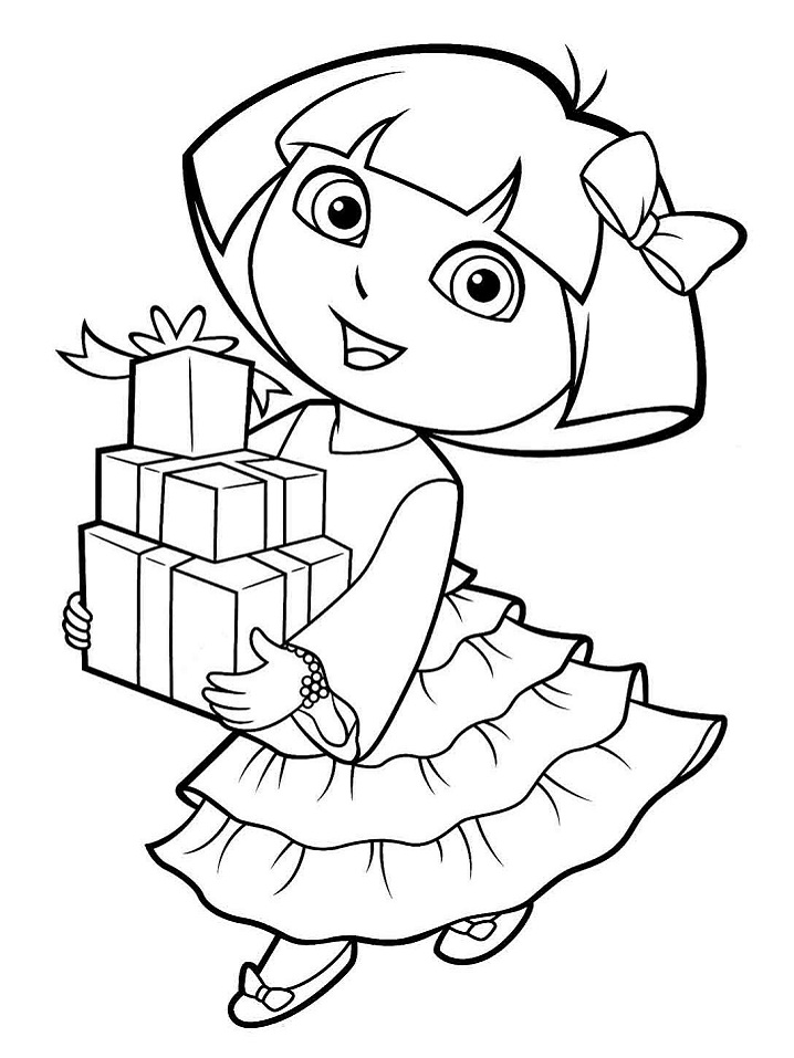 Dora and Gifts Coloring Page - Free Printable Coloring Pages for Kids