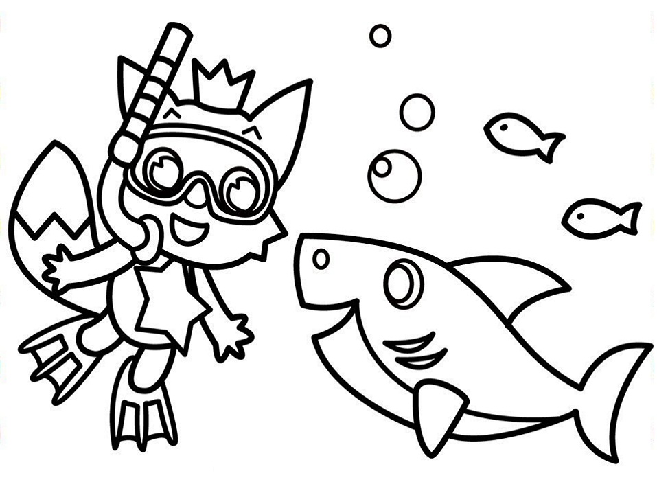 pinkfong and baby shark coloring page  free printable
