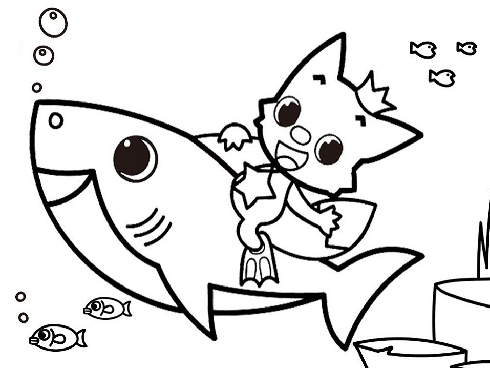 Pinkfong Riding Baby Shark Coloring Page - Free Printable Coloring Pages for Kids