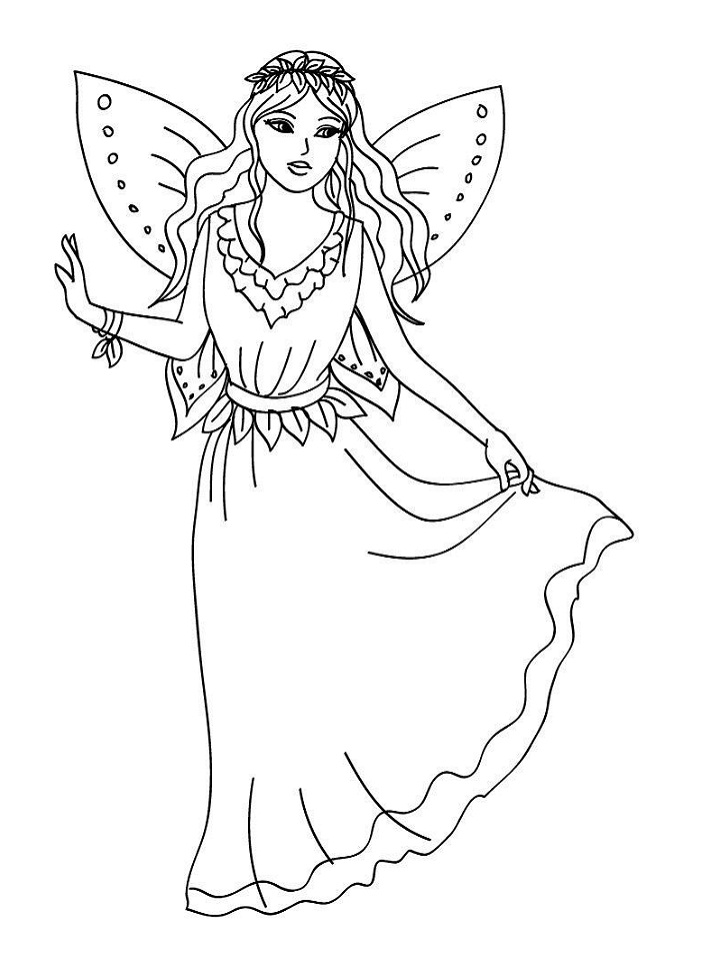 Download Beautiful Fairy in Dress Coloring Page - Free Printable ...