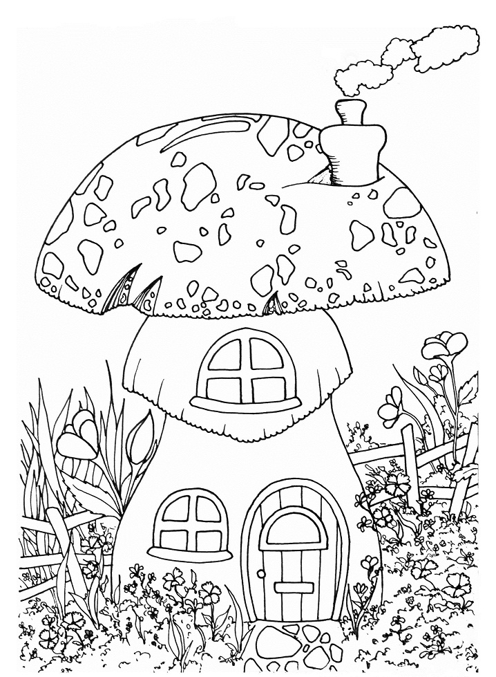 fairy's mushroom house coloring page  free printable