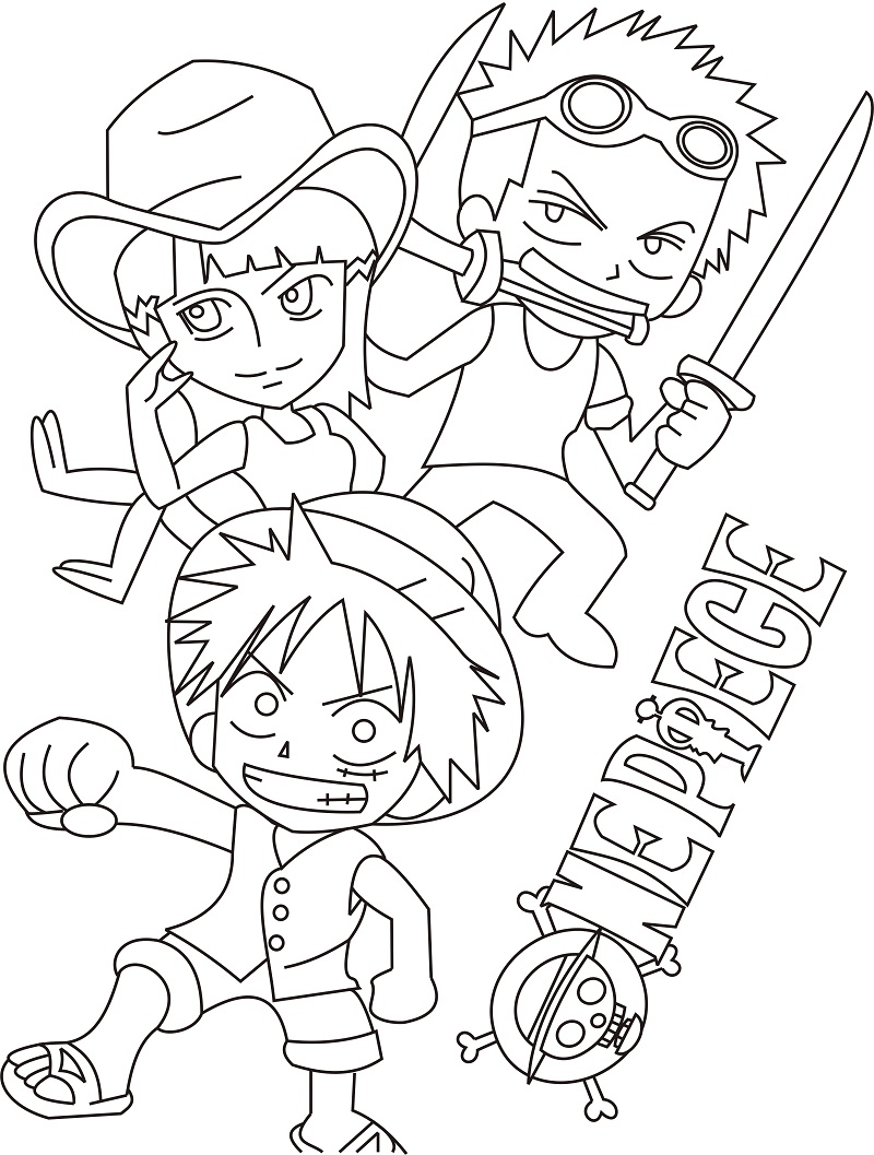 Chibi Zoro, Luffy and Robin Coloring Page - Free Printable Coloring ...