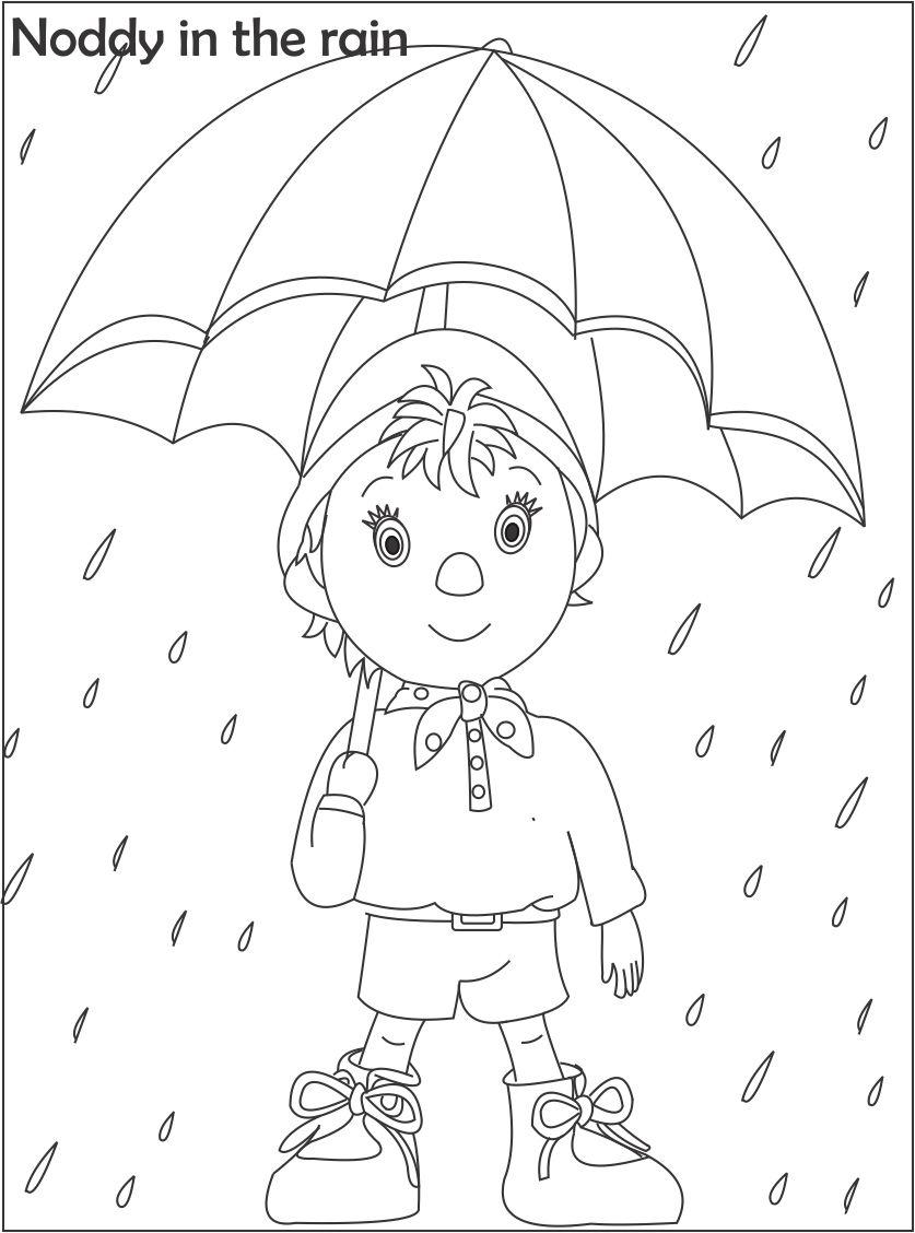 Noddy in the Rain Coloring Page - Free Printable Coloring Pages for Kids