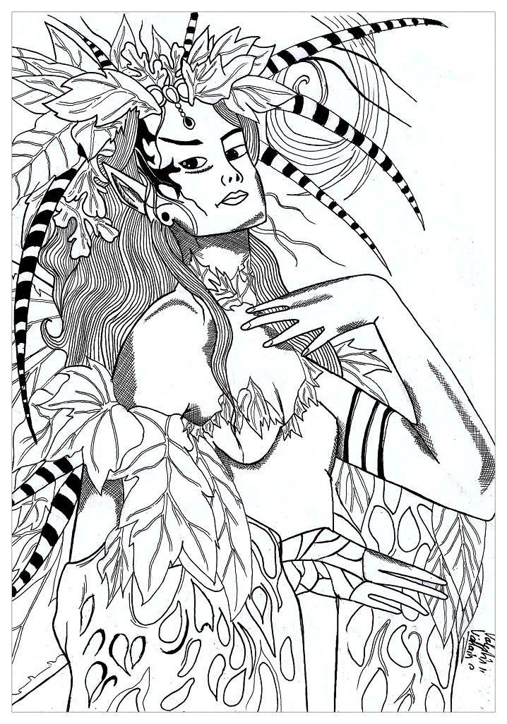 Mother Nature Wearing Headdress Coloring Page - Free Printable Coloring