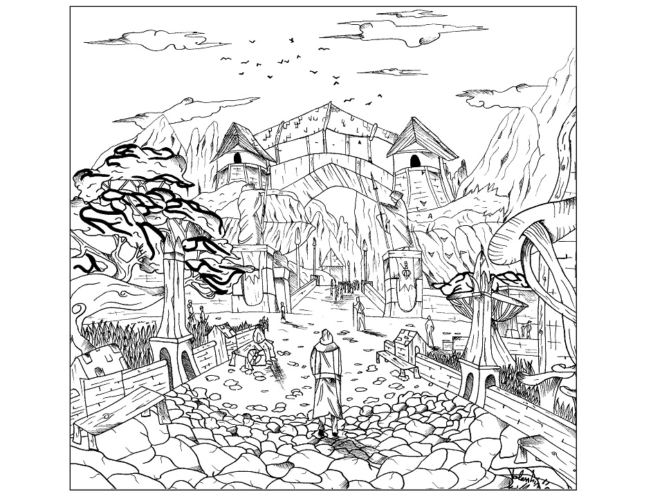 a beautiful fairy town coloring page  free printable