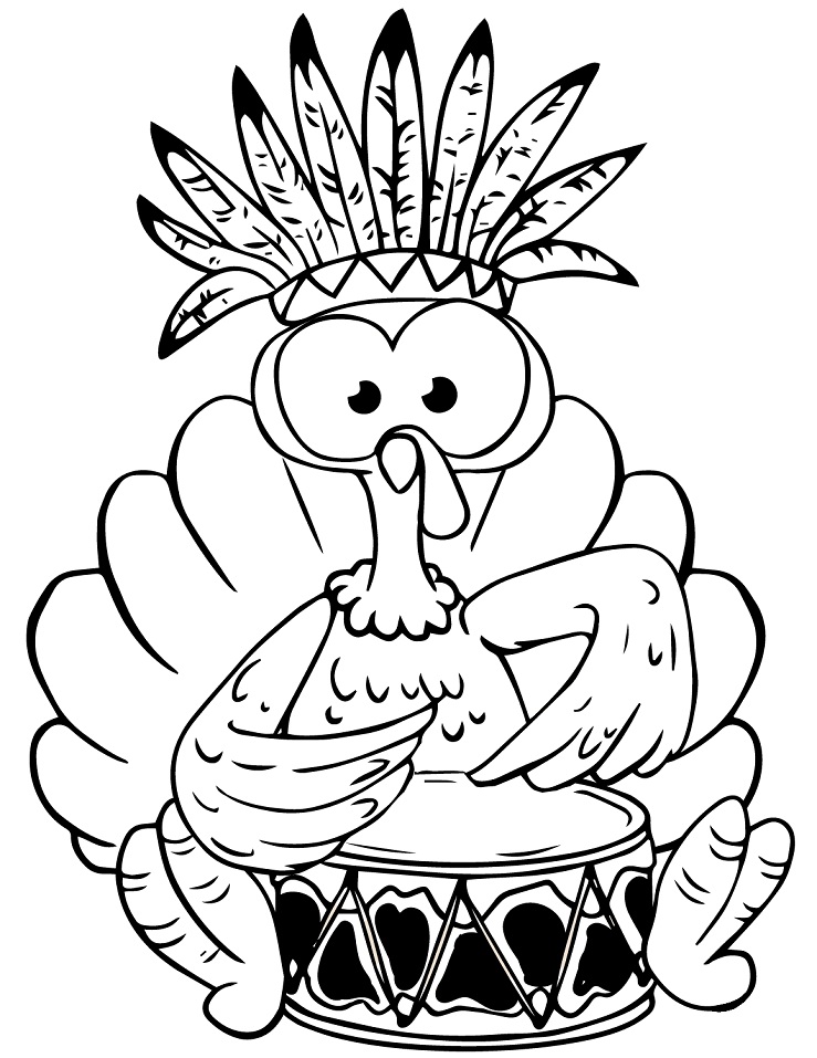 Turkey Playing Drum Coloring Page - Free Printable Coloring Pages for Kids