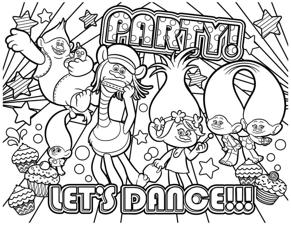 trolls world tour party coloring page  free printable