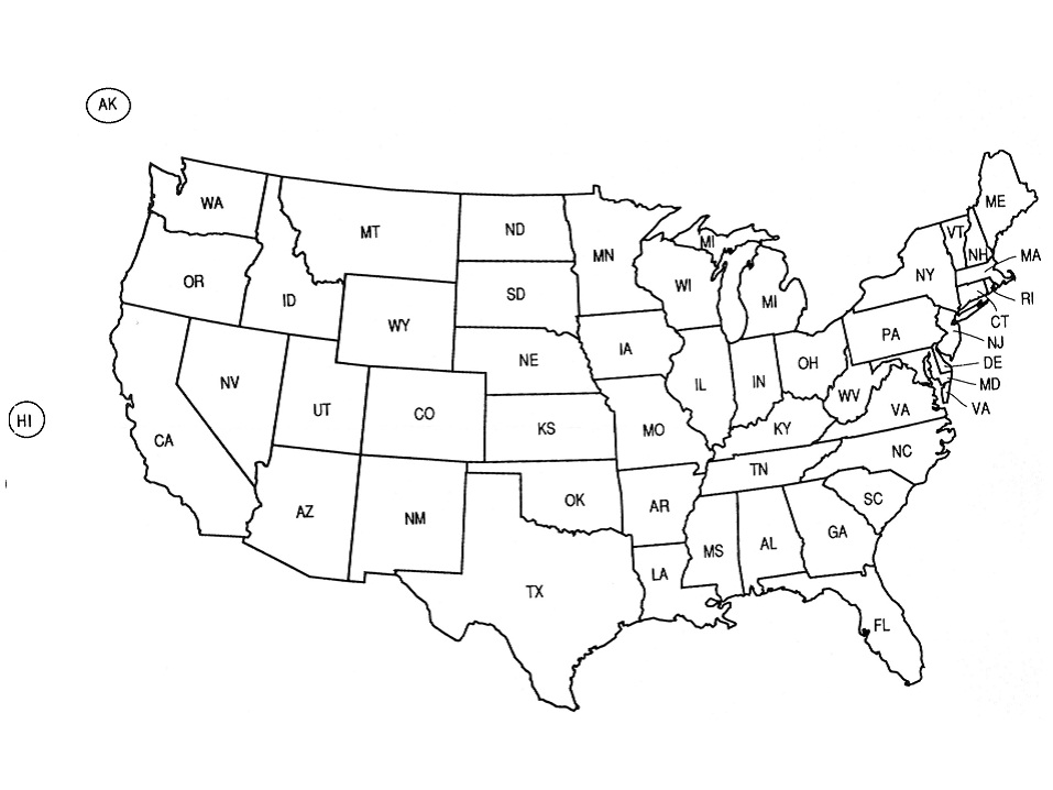 Blank US Map with City Abbreviations Coloring Page - Free Printable ...