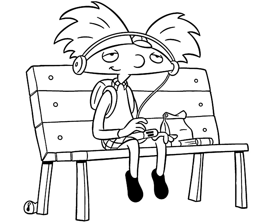 Arnold Listening to Music Coloring Page - Free Printable Coloring Pages