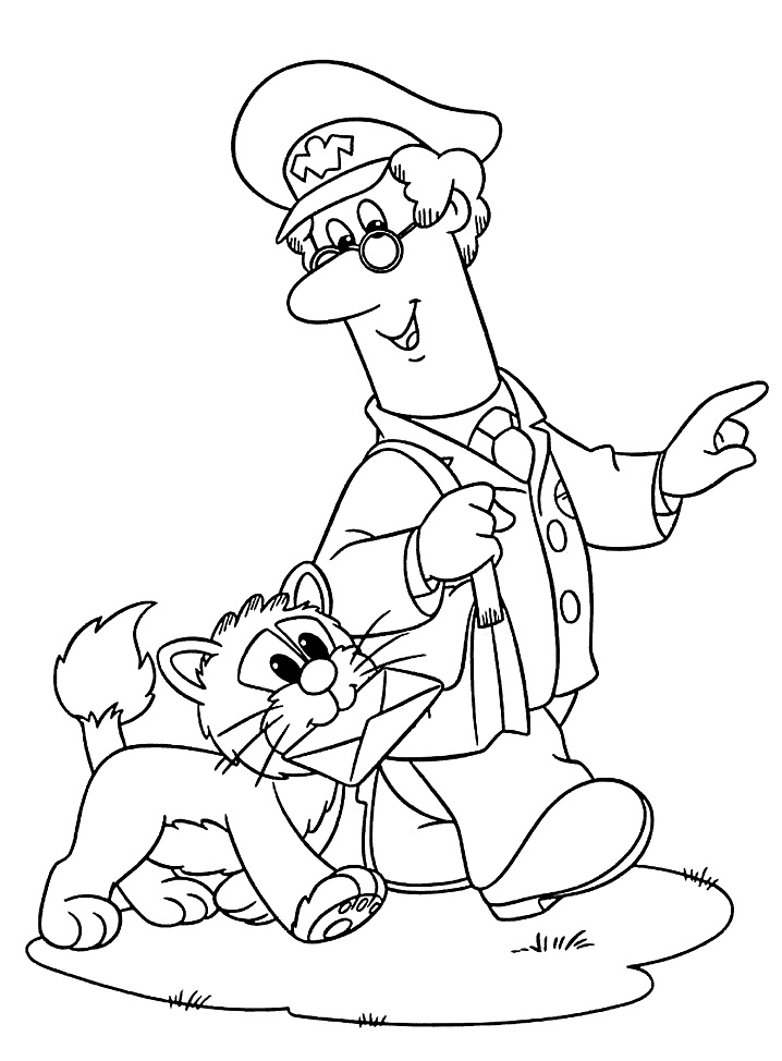 Postman Pat and Jess Holding a Letter Coloring Page - Free Printable