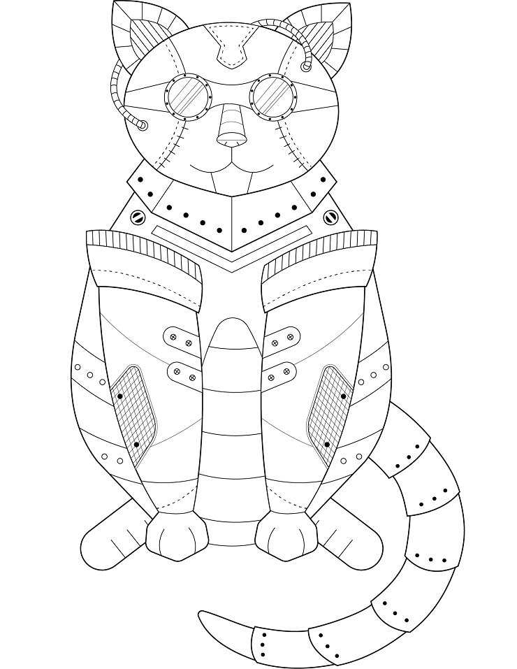 Coloring description : Download Printable Steampunk Cat Coloring Page.