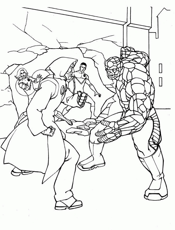 Fantastic Four and Dr. Doom Fighting Coloring Page - Free Printable