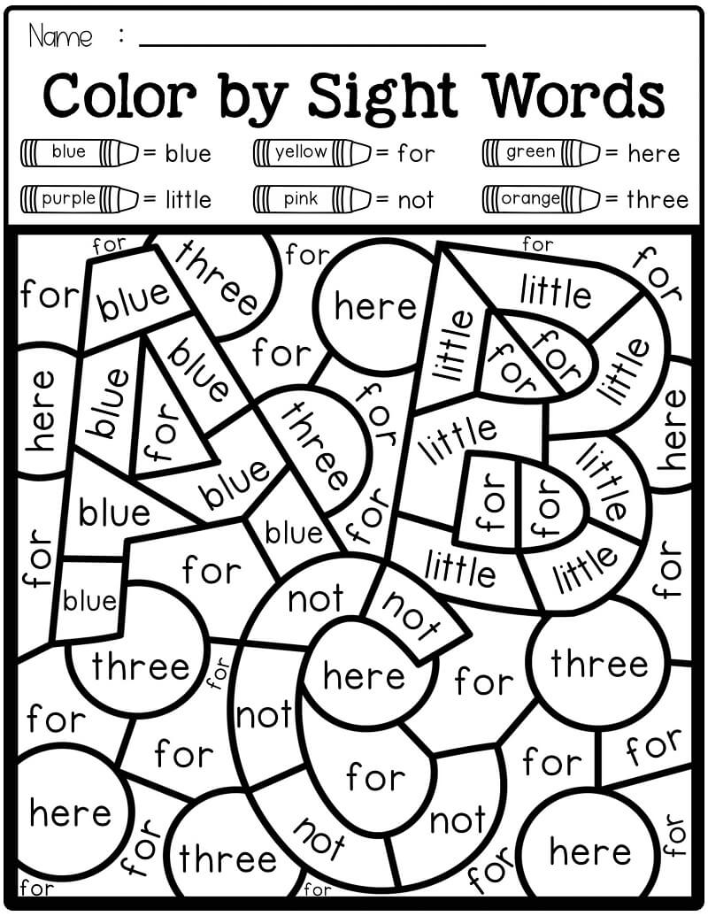 kindergarten free printable color by sight word
