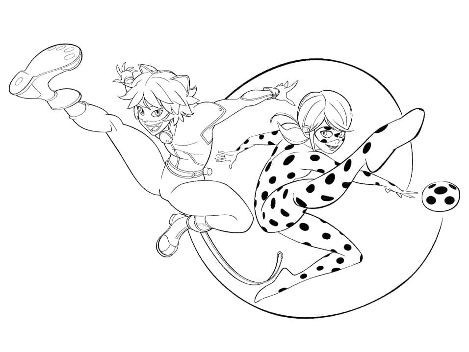 Action Ladybug and Cat Noir Coloring Page - Free Printable Coloring Pages  for Kids