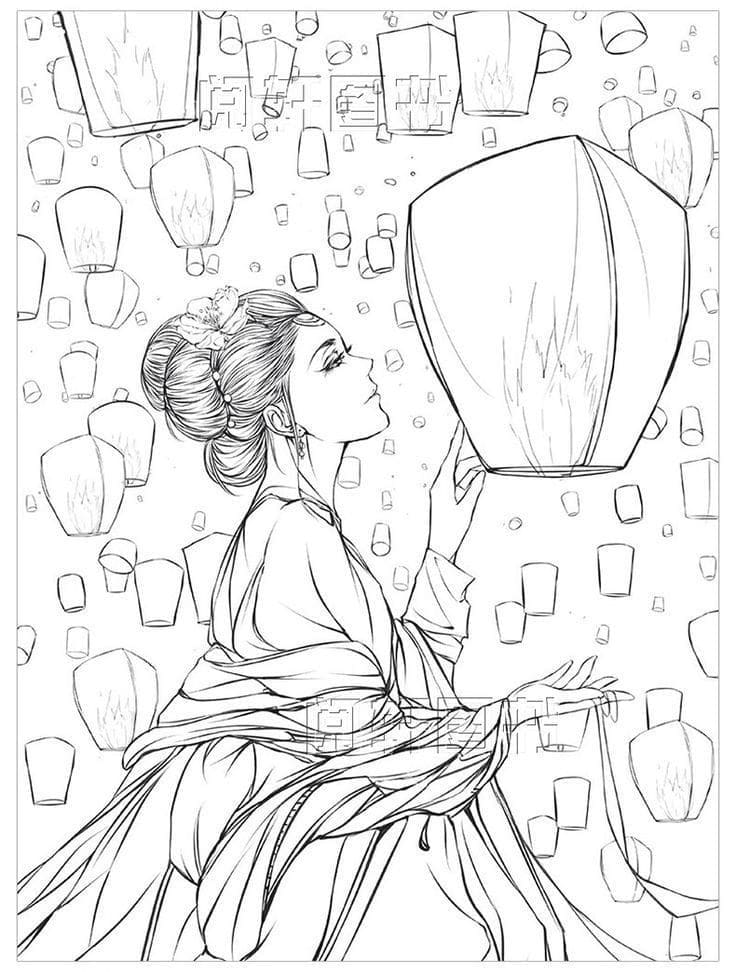 Aesthetic Girl and Lanterns
