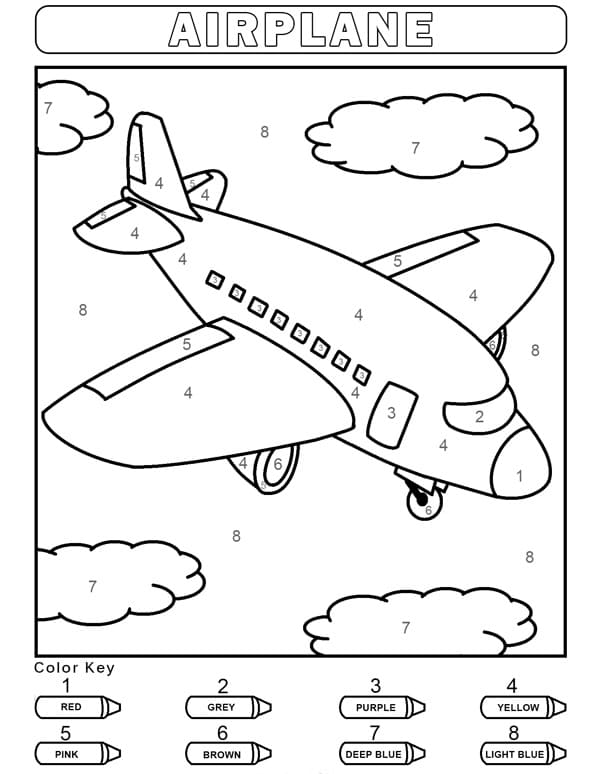 Airplane for Kindergarten Color by Number